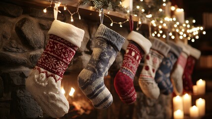 Christmas stockings hanging by fireplace