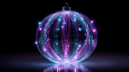 Futuristic glowing Christmas bauble with neon light trails
