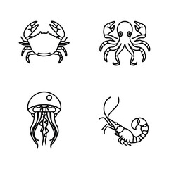 Vector silhouettes of starfish in various forms, black and white, simple line art style 28.eps