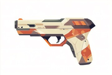 Naklejka premium Sci fi inspired percussion massage gun featuring sleek lines and modern angular design with orange and cream colors