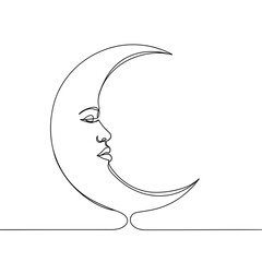 Abstract line art of a crescent moon with a face profile  