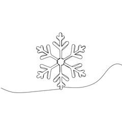 Outline of a snowflake with a flowing line design on white background  
