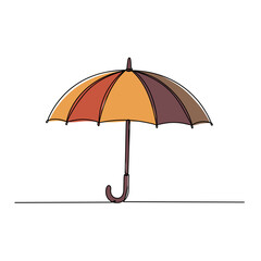 Colorful umbrella with orange and brown stripes on white background  