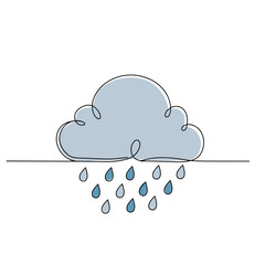 Simple hand-drawn cloud shedding blue rain droplets  