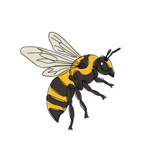 Cartoon bee flying with wings and black and yellow stripes  