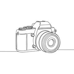 Outline drawing of a camera in minimalist style on white background  