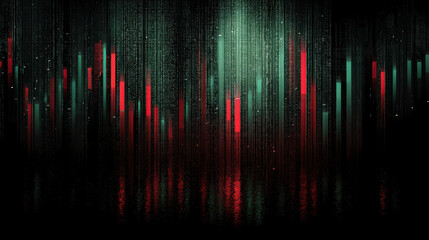 Abstract financial data visualization with red and green bars. An abstract representation of financial data, featuring vertical red and green bars against a dark, textured background.