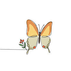 Orange butterfly with flower in minimalist line art style  