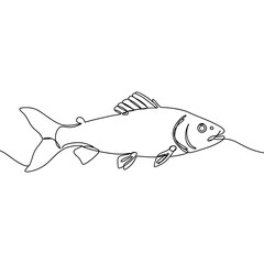 Outline drawing of a fish swimming in water  