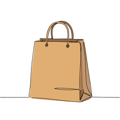 Simple brown shopping bag with handles in minimalist style  