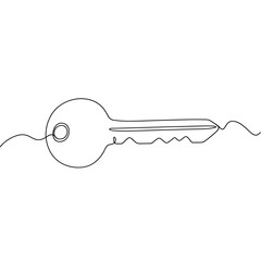 Minimalist line drawing of a key on a white background  