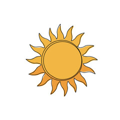 Sun with rays in bright yellow color on white background  