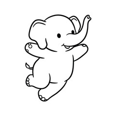 Fototapeta premium Cute cartoon baby elephant jumping with joy and raising its trunk in a playful pose