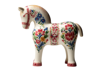 Stunning hand painted horse figurine showcasing vibrant folk art floral designs