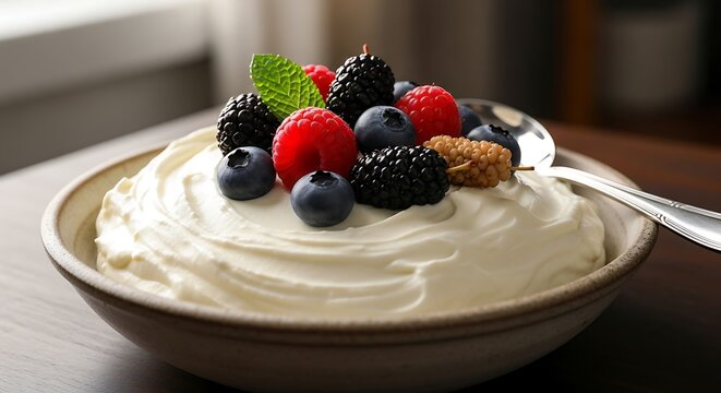 Healthy Breakfast Bowl with Fresh Mixed Berries. - Powered by Adobe