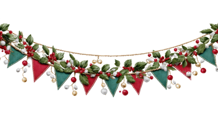 Christmas bunting background isolated on a Transparent background, PNG file.
