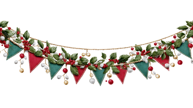 Christmas bunting background isolated on a Transparent background, PNG file.