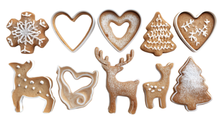 Christmas cookie cutter set background isolated on a Transparent background, PNG file.