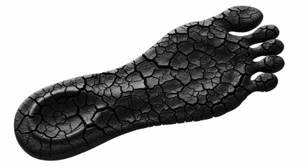 Naklejka premium Cracked earth foot imprint isolated representing environmental concerns and drought