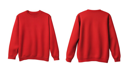 red sweatshirt mockup front and back view isolated on white background for brand presentation