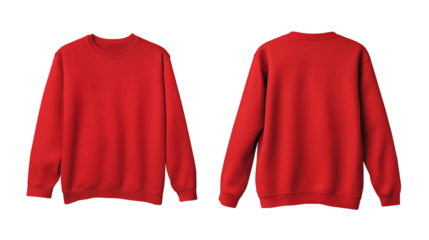red sweatshirt mockup front and back view isolated on white background for brand presentation