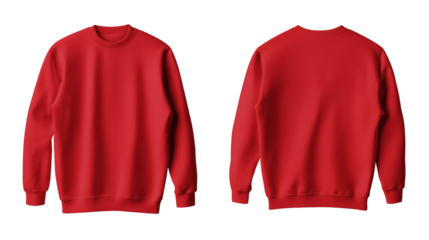 red sweatshirt mockup front and back view isolated on white background for brand presentation