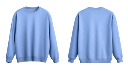  blue sweatshirt mockup front and back view isolated on white background for brand presentation