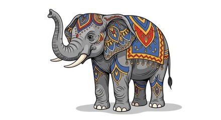 Obraz premium Decorated Indian Elephant Illustration with Intricate Patterns and Vibrant Colors