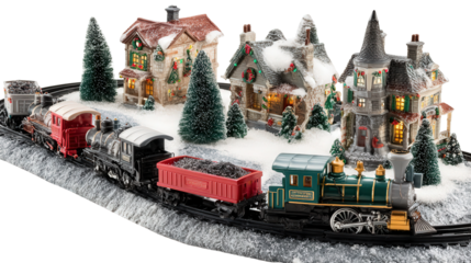 Christmas train set background isolated on a Transparent background, PNG file.