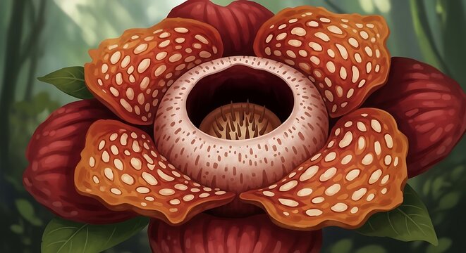 Rafflesia arnoldii flower in a lush jungle environment.