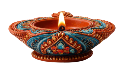 Diwali clay lamp (diya) background isolated on a Transparent background, PNG file.