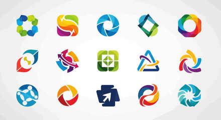 Modern Colorful Abstract Logo Designs Collection for Business Branding and Technology Solutions on White Background, Flat Vector Elements, Vector Illustration, Simple Vector, Stylized Vector Drawing,