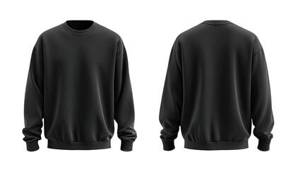 Front and back views of a black, oversized crewneck sweatshirt on a solid dark background
