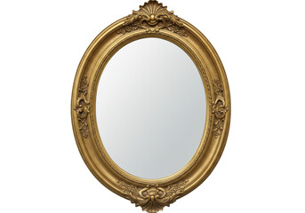 Ornate gold oval mirror isolated on transparent background, vintage style home decor element for...