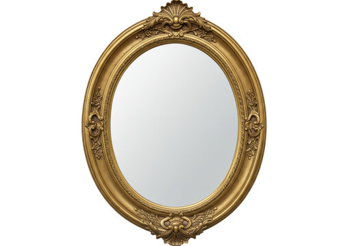 Ornate gold oval mirror isolated on transparent background, vintage style home decor element for interior design projects