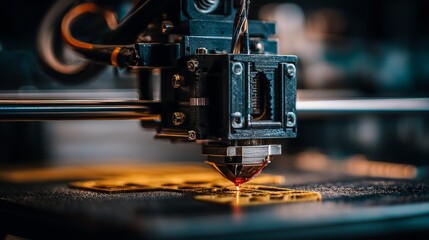 3D printer printing three-dimensional object from metal powder. Selective laser melting. Laser sintering machine for metal. Additive manufacturing metal 3D printer creating 3D model. Metalworking