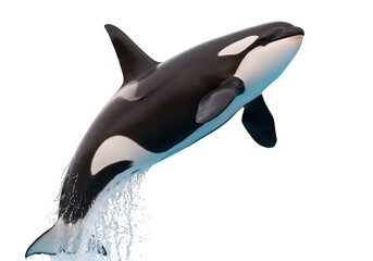 Isolated Orca leaping out of the water, an apex predator also known as a killer whale
