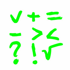 Green mathematical symbols and punctuation marks on a white background