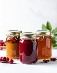 Delicious homemade fruit jams and preserves jars