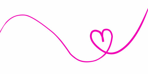 Pink flowing line forms heart shape on white background for love theme