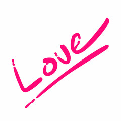 Pink calligraphy illustration of the word love with line design element