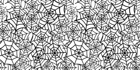 Spider web seamless background. Design for Halloween, holidays. Halloween pattern. Hand drawn vector illustration. 