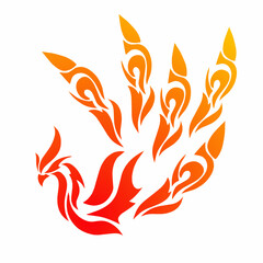 Vibrant phoenix illustration in tribal style with fiery red, orange, and yellow gradients