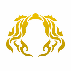 Symmetrical golden tribal ornament in vector style forming an abstract frame.