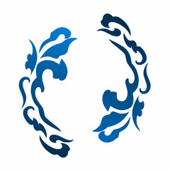 Abstract blue floral ornament illustration with curved, flowing shapes in vector style