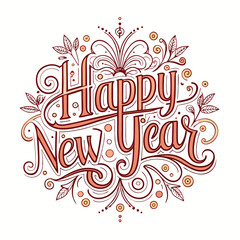 Elegant Typography Design For New Year Greetings Adorned With Floral Swirls