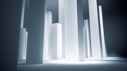 Obraz premium column. Abstract architectural space with dramatic light beams passing through towering columns, creating a striking monochrome scene. real-estate listings.