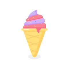 Ice Cream Cone Icon. Flat Colorful Soft Serve Dessert with Sprinkles Vector.