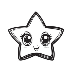 Vector illustration of a star with a beautiful and unique cartoon style female face.