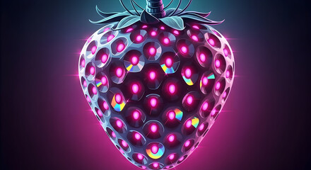 Fototapeta premium Futuristic Strawberry Design with Pink Lights and Metallic Surface